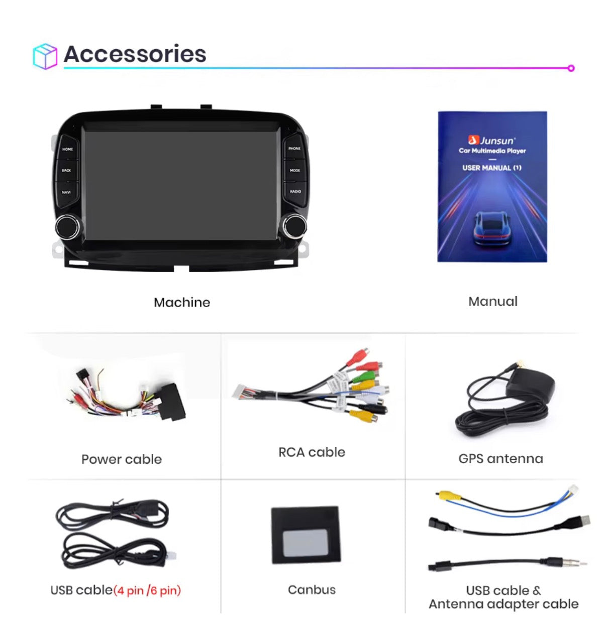 Android 15 Autoradio 7” per Fiat 500 2016 - 2022 CARPLAY Wireless Snapdragon RDS