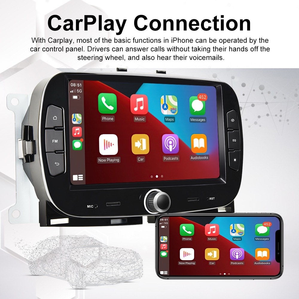 Android 15 Autoradio 7" per Fiat 500 2015 - 2022 CARPLAY Wireless 2+64GB GPS RDS