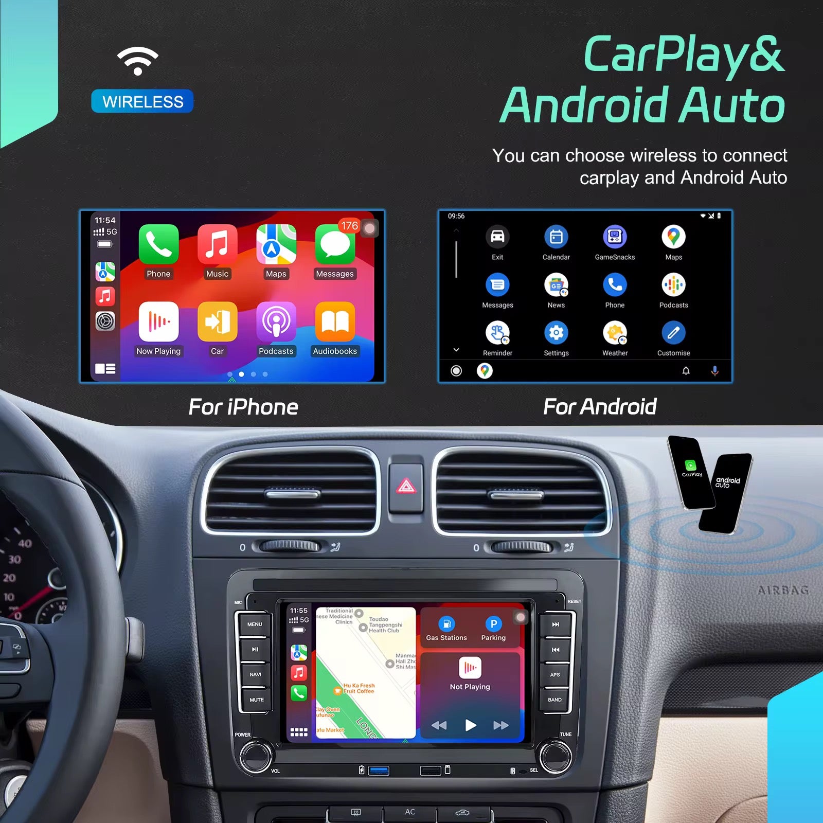 Android Autoradio 7" Per Seat/VW/Skoda Con Carplay Android Auto Wirless GPS Wifi USB