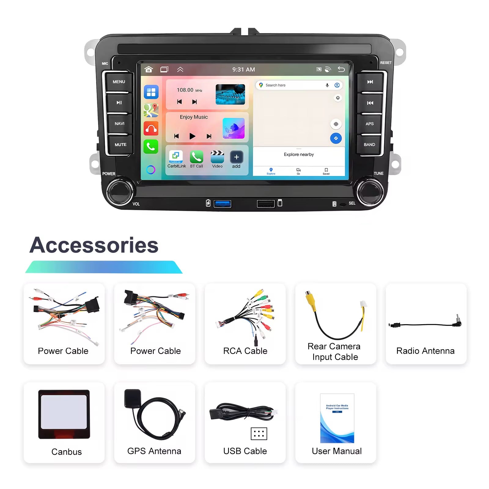 Android Autoradio 7" Per Seat/VW/Skoda Con Carplay Android Auto Wirless GPS Wifi USB