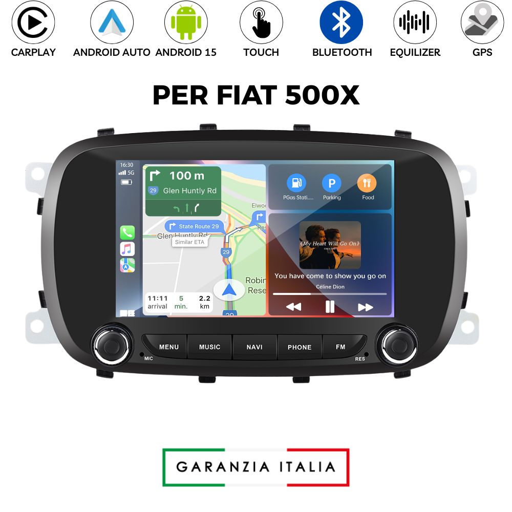 Autoradio 7" Android 15 Carplay Wirless per Fiat 500X 2014-2020 WIFI 4GB + 64GB