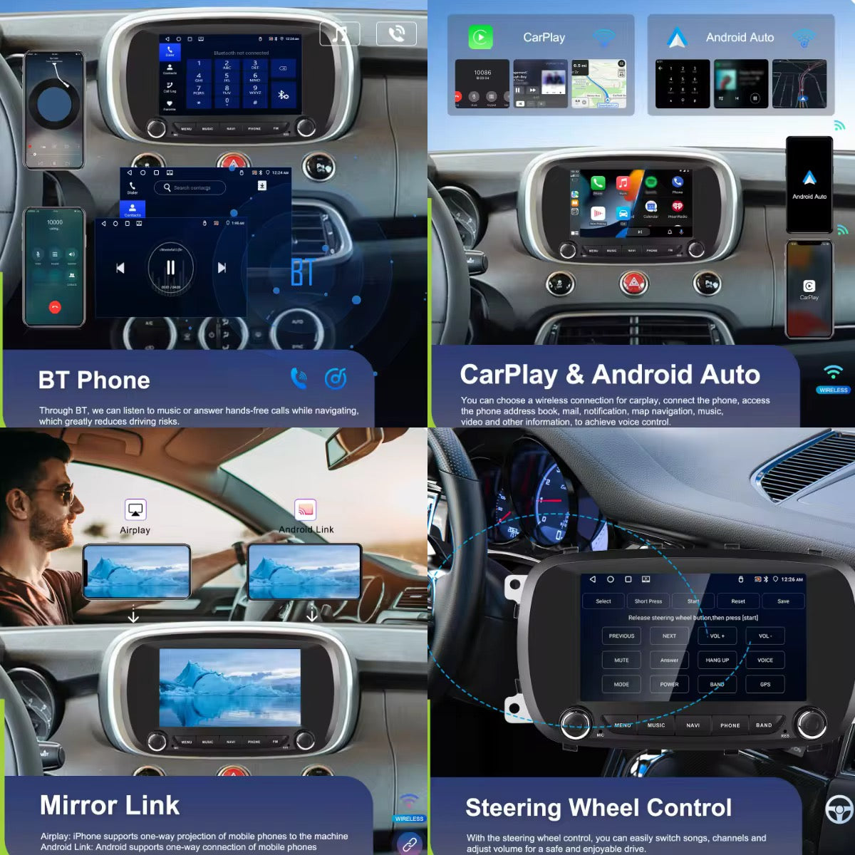 Autoradio 7" Android 15 Carplay Wirless per Fiat 500X 2014-2020 WIFI 4GB + 64GB