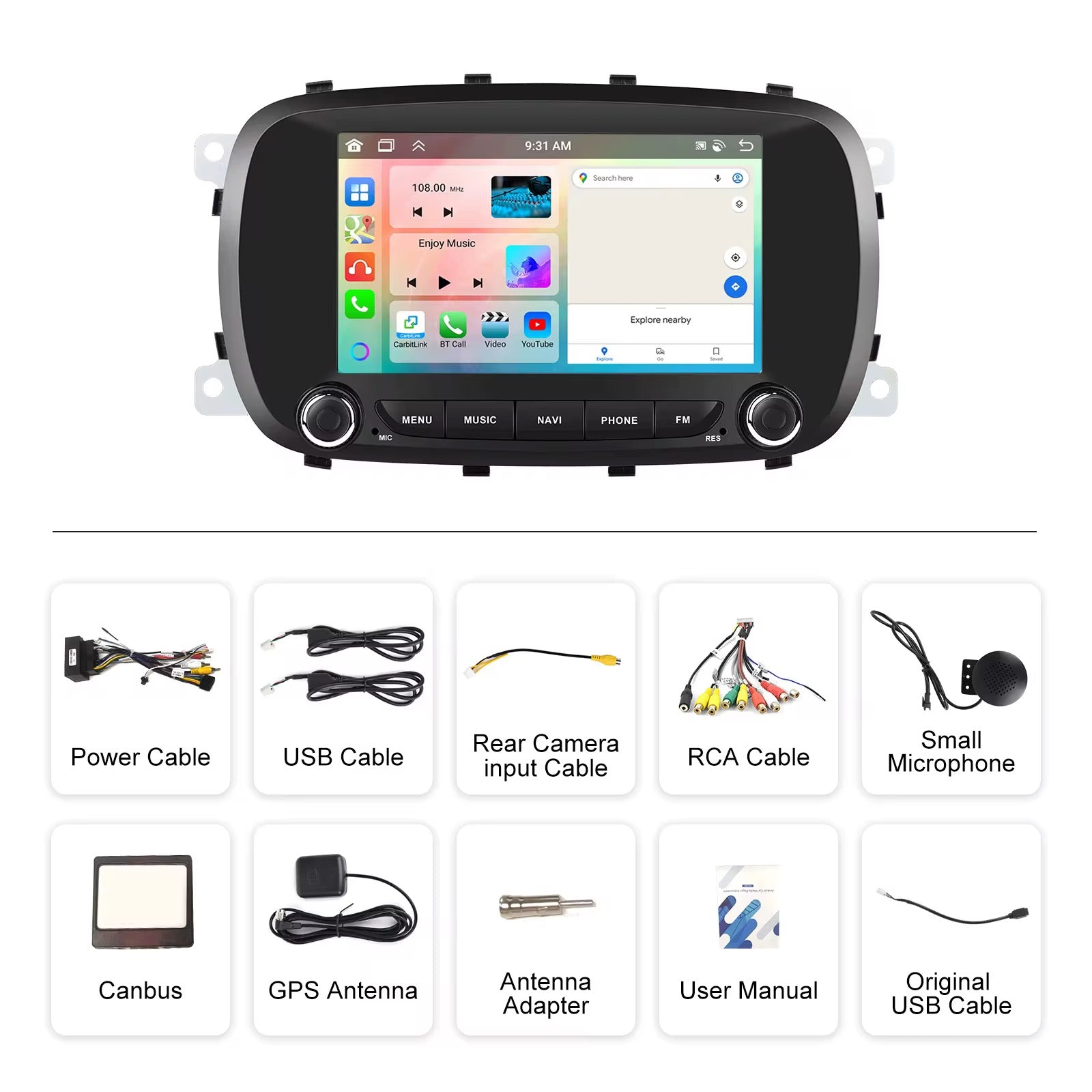 Autoradio 7" Android 15 Carplay Wirless per Fiat 500X 2014-2020 WIFI 4GB + 64GB