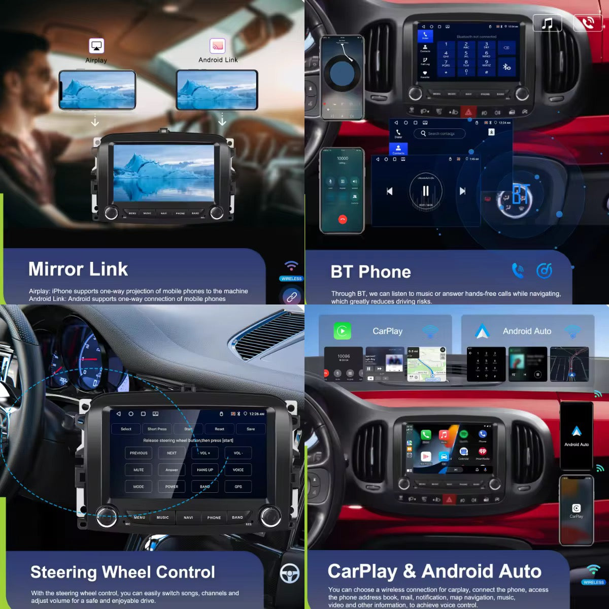 Autoradio 7” Android 15 per Fiat 500L 2013-2019 Navigatore CarPlay 4+64GB Wi-Fi