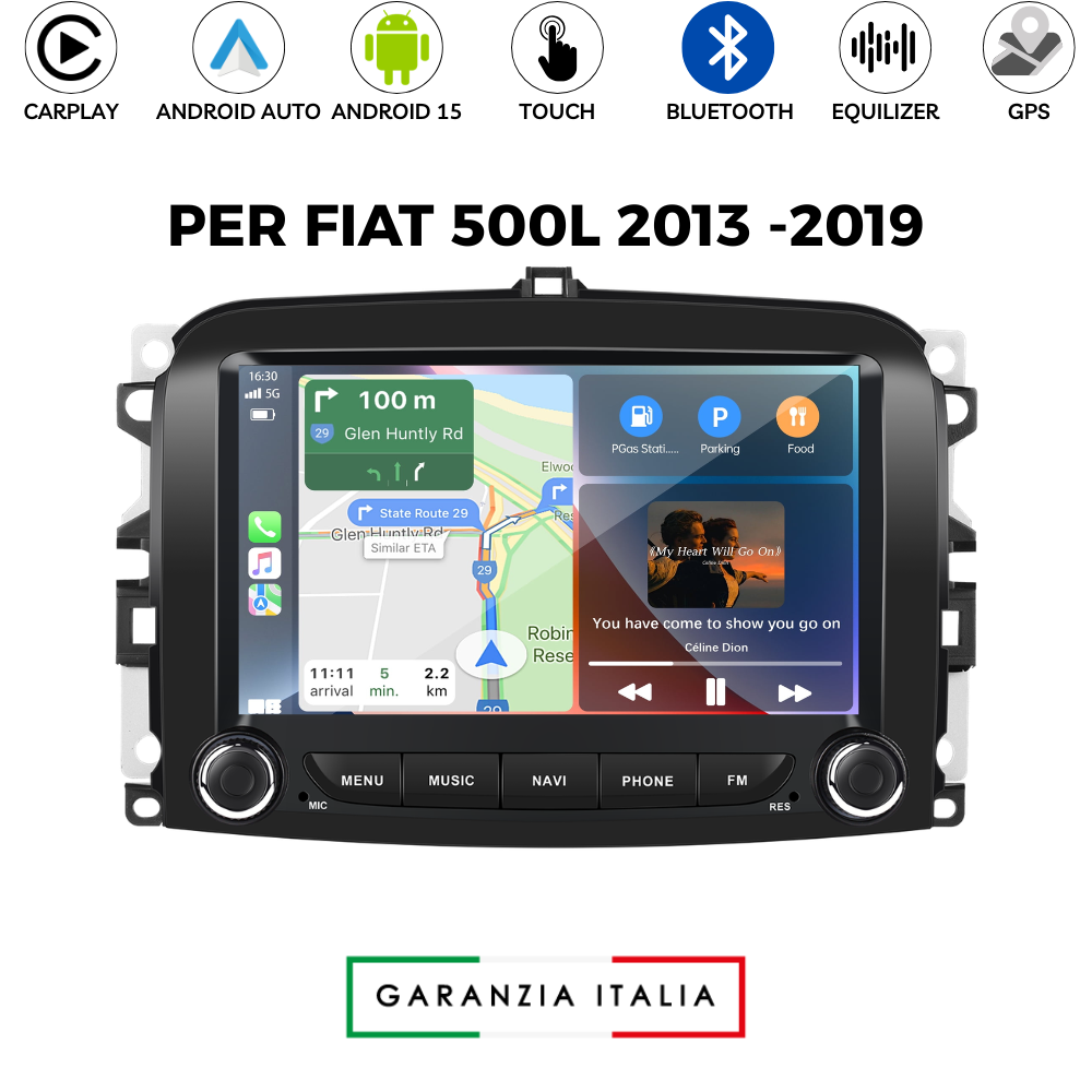 Autoradio 7” Android 15 per Fiat 500L 2013-2019 Navigatore CarPlay 4+64GB Wi-Fi