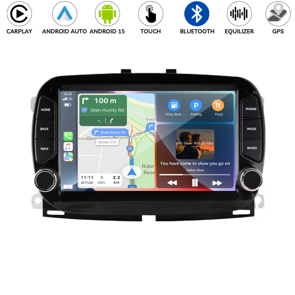 Android 15 Autoradio 7” per Fiat 500 2016 - 2022 CARPLAY Wireless Snapdragon RDS