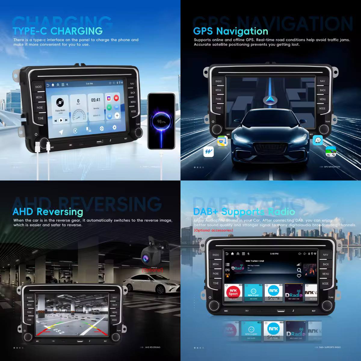 Android Autoradio 7" Per Seat/VW/Skoda Con Carplay Android Auto Wirless GPS Wifi USB type-C
