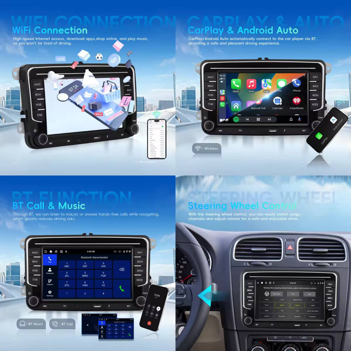 Android Autoradio 7" Per Seat/VW/Skoda Con Carplay Android Auto Wirless GPS Wifi USB type-C