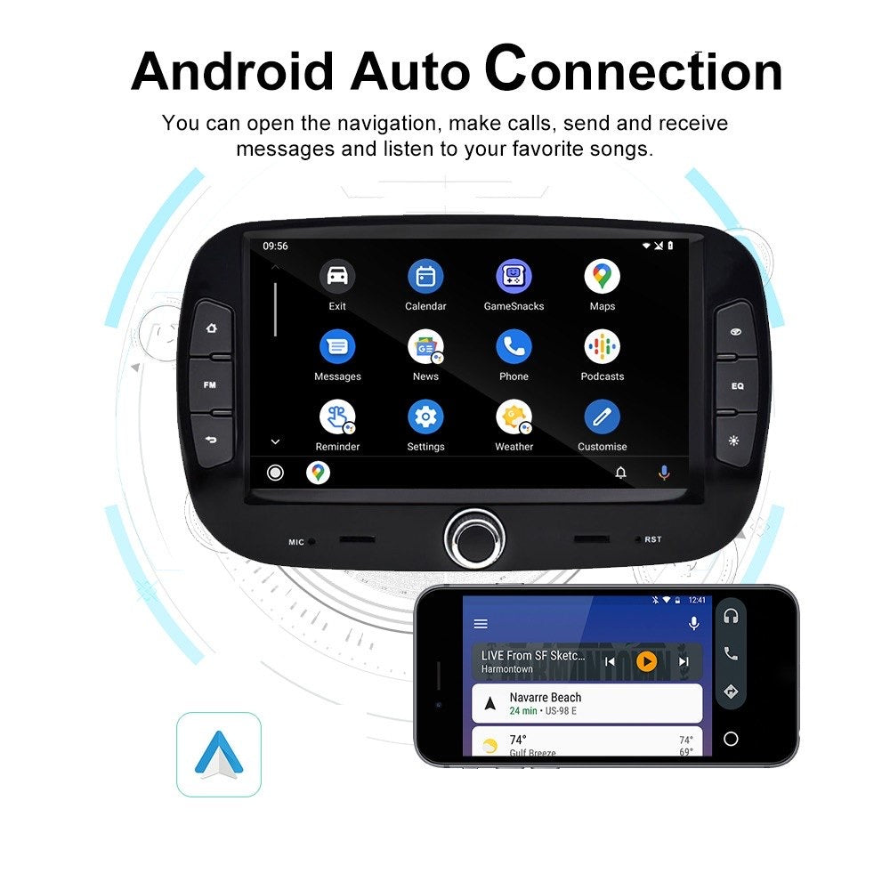Android 15 Autoradio 7" per Fiat 500 2015 - 2022 CARPLAY Wireless 2+64GB GPS RDS