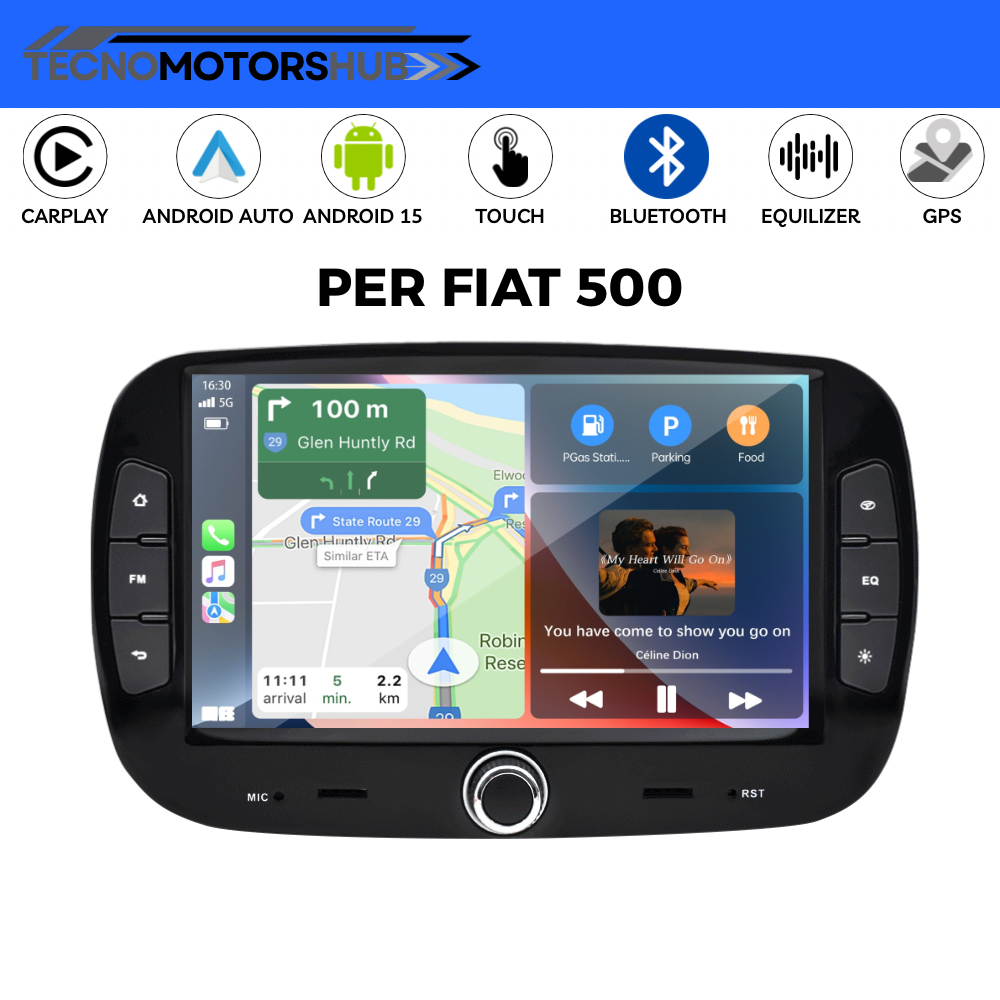 Android 15 Autoradio 7" per Fiat 500 2015 - 2022 CARPLAY Wireless 2+64GB GPS RDS