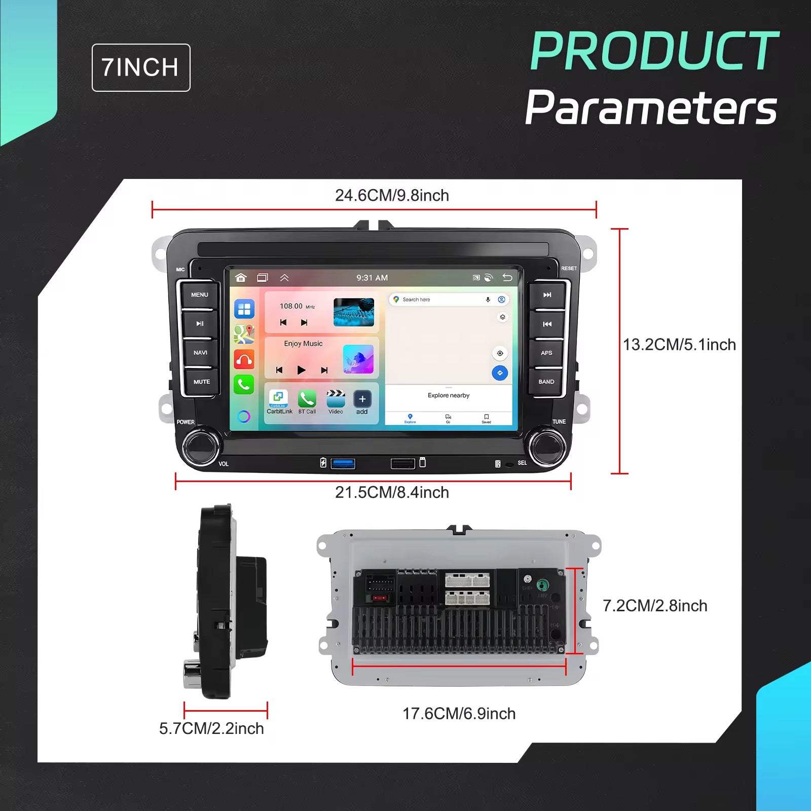 Android Autoradio 7" Per Seat/VW/Skoda Con Carplay Android Auto Wirless GPS Wifi USB