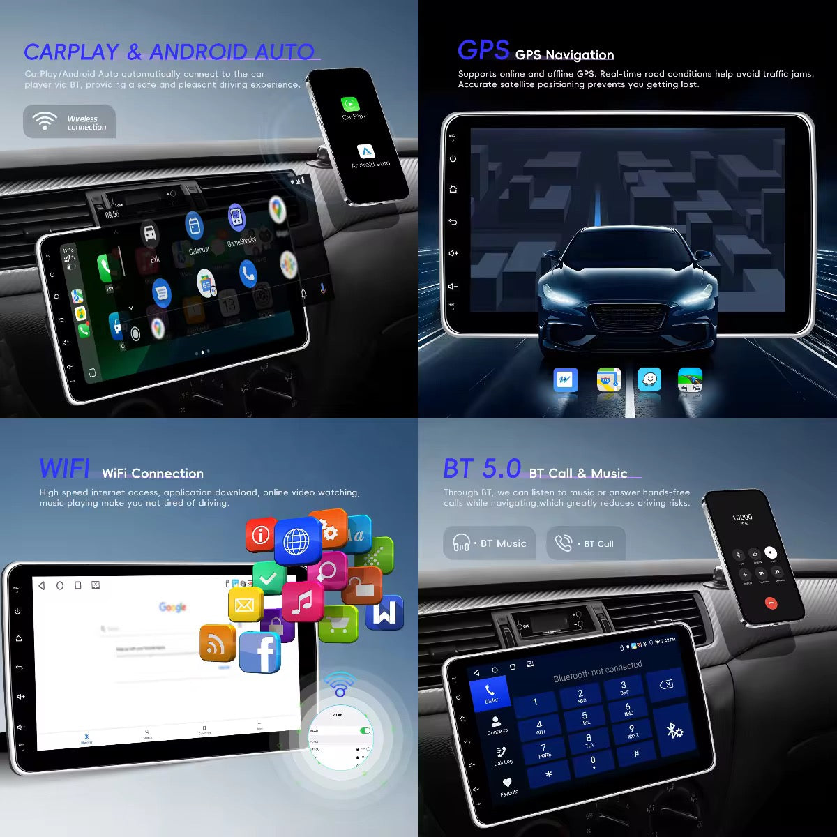 Autoradio 10.4” 1DIN Universale CARPLAY ANDROID AUTO TOUCH SCREEN
