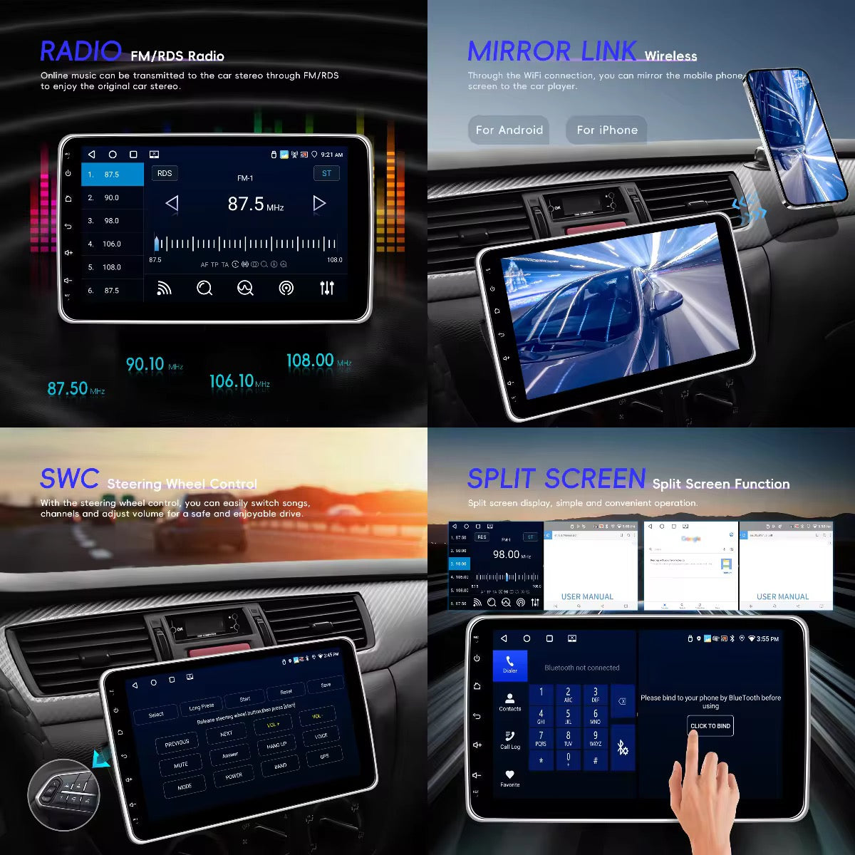 Autoradio 10.4” 1DIN Universale CARPLAY ANDROID AUTO TOUCH SCREEN